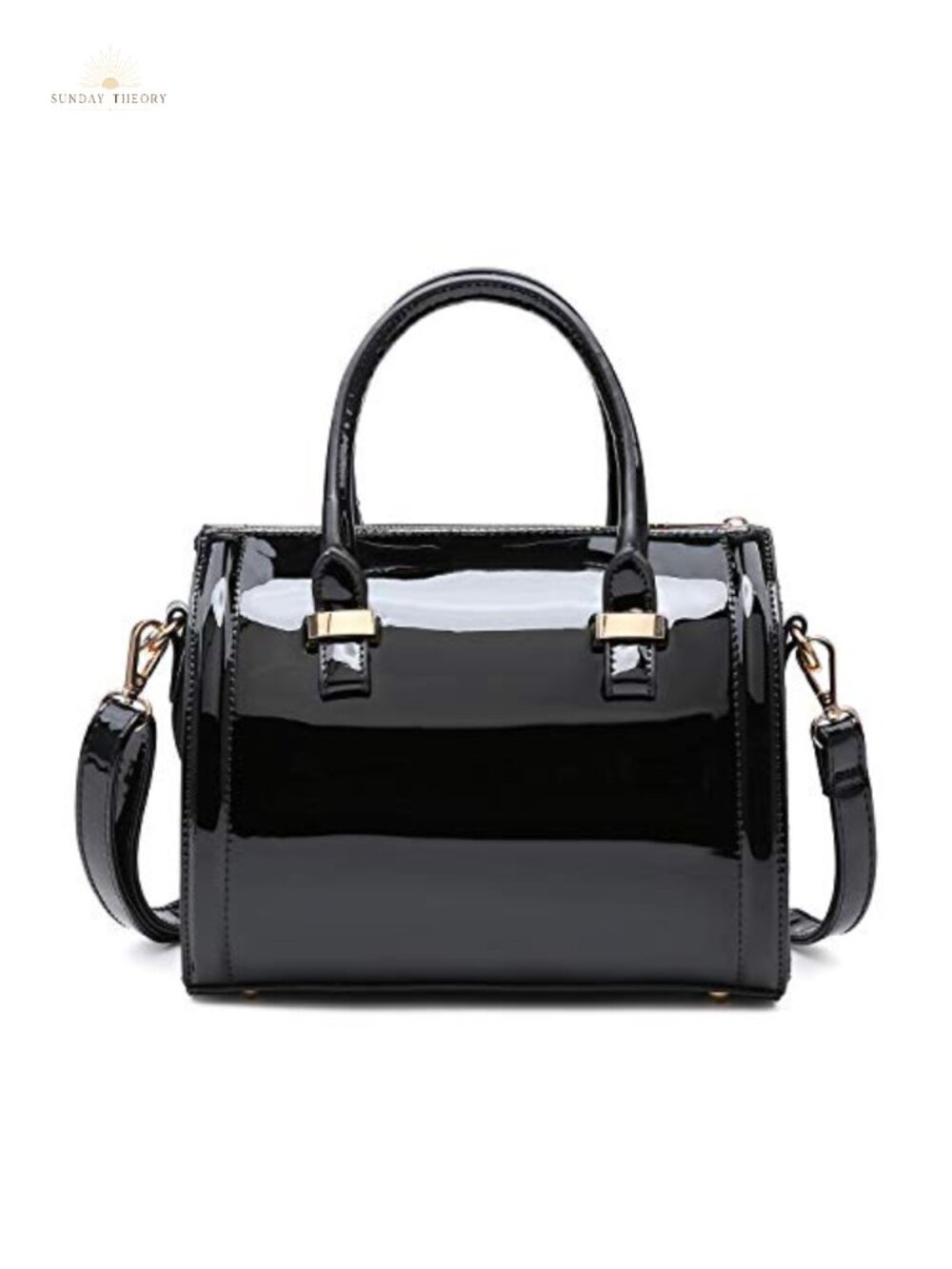 Faux Patent Vegan Leather Satchel Barrel Top Handle Purse Shoulder Bag